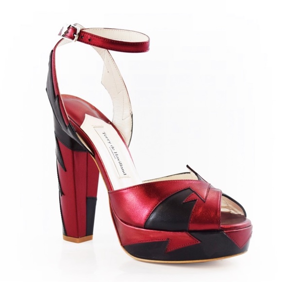 TERRY DE HAVILLAND - ZIA RED/BLACK LUXURY BLOCK HEEL - Picture 1 of 13
